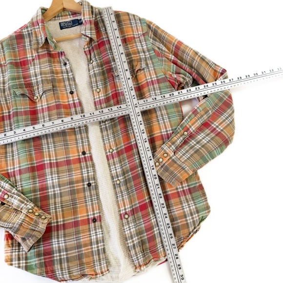 Polo Ralph Lauren Flannel Shirt Shacket Mens Medium Plaid Waffle Lined Vintage - Picture 4 of 10